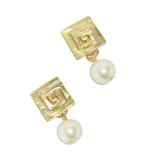 Square spiral pearl drop clip-on earrings